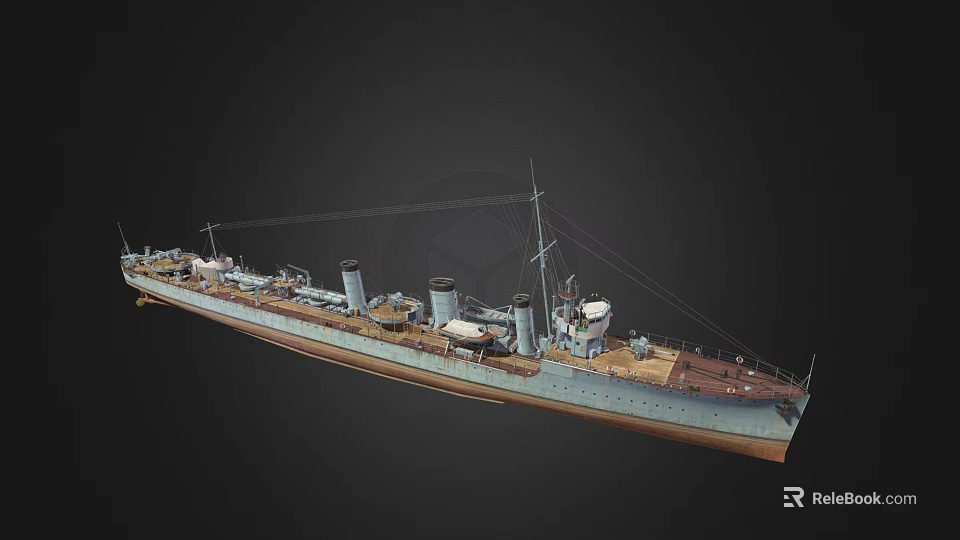 Detailed Vintage Warship Model With Multiple Funnels Masts And Deck Structures 3d model