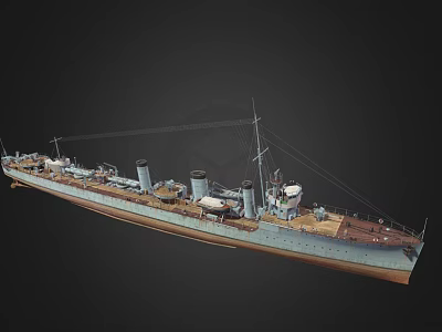 Detailed Vintage Warship Model With Multiple Funnels Masts And Deck Structures 3d model
