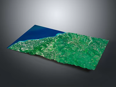Detailed Coastal Terrain With Green Landscape And Blue Water Features 3d model