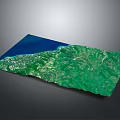Detailed Coastal Terrain With Green Landscape And Blue Water Features