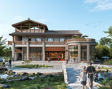 Tourism Service Center Small Post Station Agricultural Native Products Service Center New Chinese Architecture 3d model