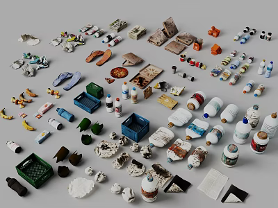 Diverse Collection of Miscellaneous Items Featuring Shoes Bottles Boxes and Small Objects 3d model