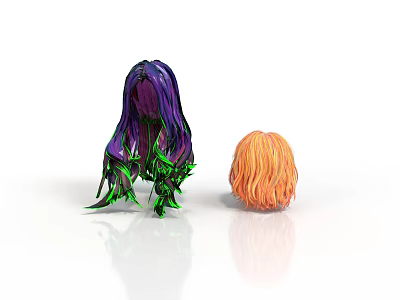 Colorful 3D Character Hair Models With Purple Green And Orange Curly Styles 3d model