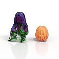 Colorful 3D Character Hair Models With Purple Green And Orange Curly Styles