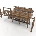 Rustic Wooden Outdoor Furniture With Slatted Design And Support Posts