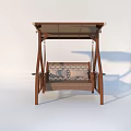 Outdoor Wooden Swing Chair With Rattan Design Canopy And Cushion Side Table