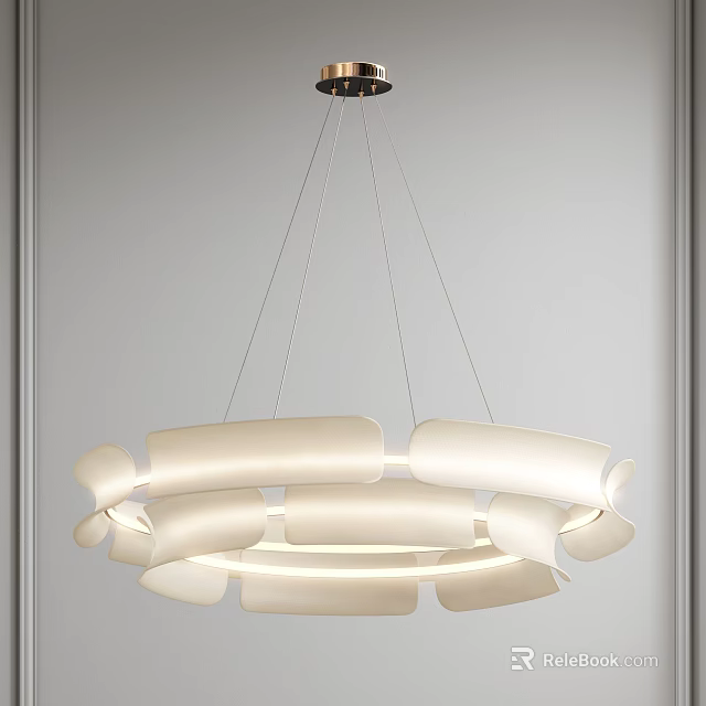Modern White Chandelier With Curved Shades For Contemporary Interior Lighting 3d model 