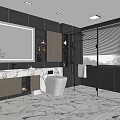 Modern Bathroom Interior With Large Mirror Marble Vanity Glass Shower And Toilet