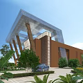 Modern Industrial Factory Building With Glass Facade Metal Structure And Green Plants