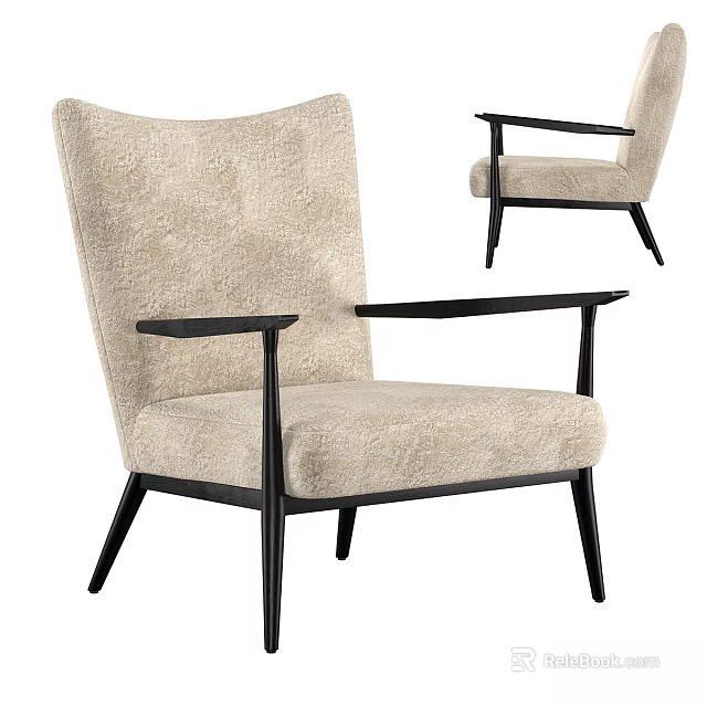 Modern Beige Fabric Accent Chair With Black Wooden Arms And Stylish Design For Living Room 3d model 