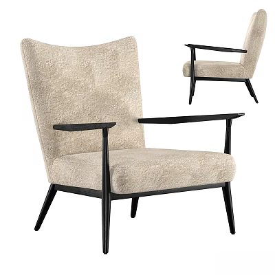 Modern Beige Fabric Accent Chair With Black Wooden Arms And Stylish Design For Living Room 3d model