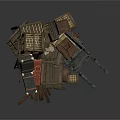 Pile of Old Wooden Furniture Broken Chairs Crates and Other Abandoned Items