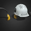 Protective Industrial Safety Equipment With White Hard Hat And Yellow Earmuffs
