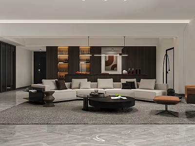 Modern Living Dining Room Interior With Sectional Sofa Coffee Table And Artwork 3d model