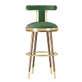 Green Velvet Upholstered Bar Stool With Gold Metal Accents And Wooden Legs Modern Luxury Design