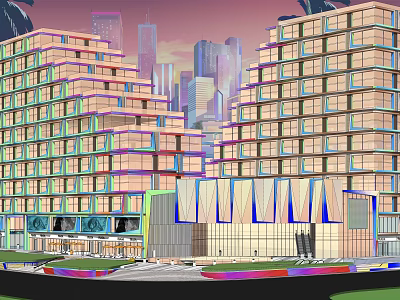 Modern Hotel Building With Multi Story Glass Curtain Walls And Urban Skyline 3d model