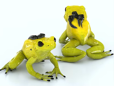 Two Yellow Green Reptile Figurines With Black Eyes And Clawed Toes 3d model