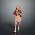 Child Wearing Beige Apron And Hat Holding Books And Scroll Standing