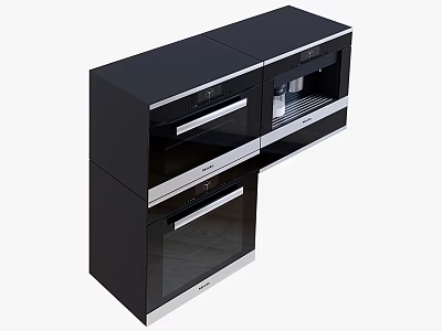 Modern Black Built In Kitchen Appliances With Glass Doors And Control Panels 3d model