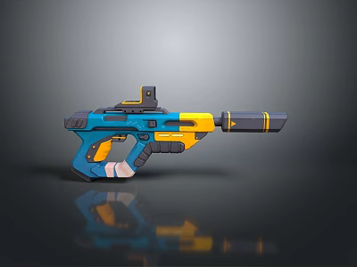 Modern Futuristic Sci Fi Weapon 3D Model With Blue Yellow Color And Scope Barrel Design 3d model