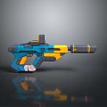 Modern Futuristic Sci Fi Weapon 3D Model With Blue Yellow Color And Scope Barrel Design