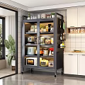 Modern Wheeled Kitchen Side Cabinet With Glass Doors For Storing Various Daily Kitchen Appliances