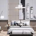 New Chinese background double bed home 3d model