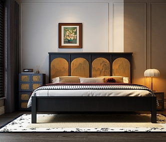 French Middle Bedroom French Middle Double Bed Double Bed French Retro Bedroom French Retro Double Bed 3d model