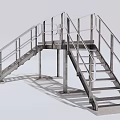 Modern Industrial Metal Bridge Featuring Stairs And Safety Railings Structure