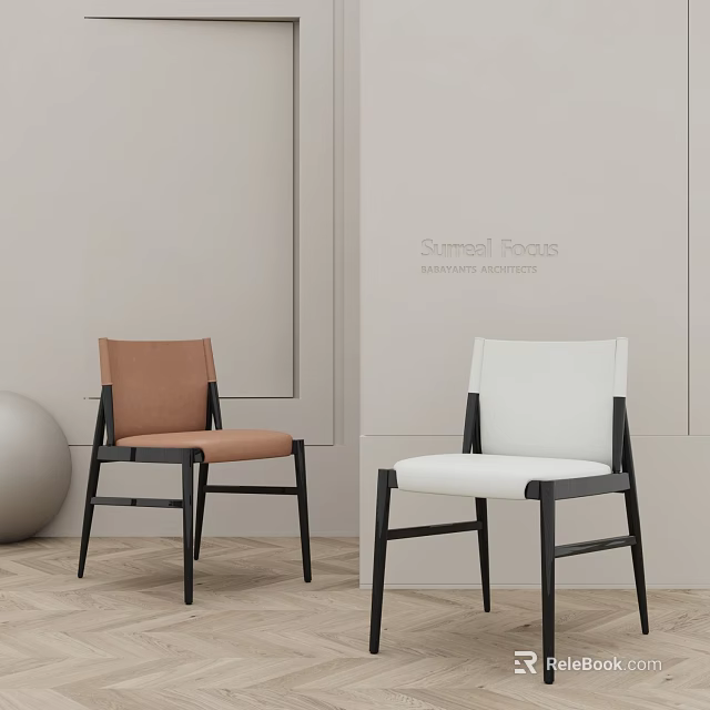 Modern Brown And White Dining Chairs With Black Frames Leather Seats In Minimalist Interior 3d model 