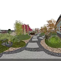 Traditional Korean Courtyard Landscape With Comfortable Outdoor Leisure Area And Lush Green Plants
