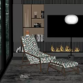 Geometric Pattern Chaise Lounge With Ottoman Fireplace TV And Bookshelf In Modern Living Room