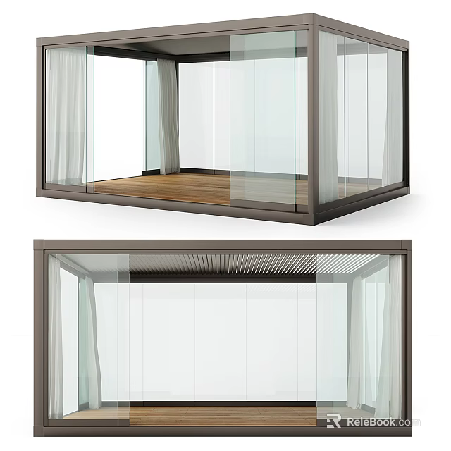 Modern Landscape Pavilion With Transparent Glass Walls And Wooden Floor Design 3d model 