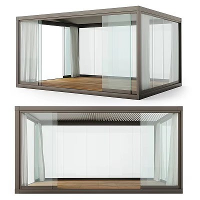 Modern Landscape Pavilion With Transparent Glass Walls And Wooden Floor Design 3d model