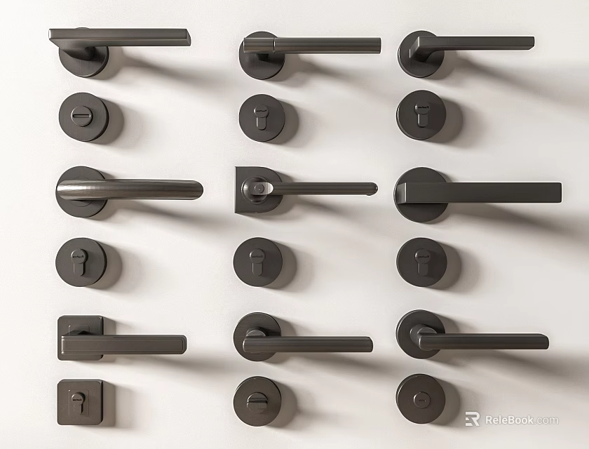 Various Modern Black Door Handles With Different Designs For Home Doors 3d model 