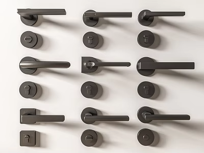Various Modern Black Door Handles With Different Designs For Home Doors 3d model