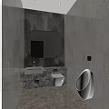 Modern Other Bathroom Interior With Oval Mirror Marble Countertop Toilet And Urinal