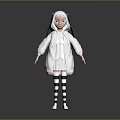 Child In White Hooded Coat Standing With Black And White Striped Stockings