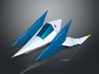 Creative Origami Paper Airplane Model With Blue Wings White Body And Red Logo 3d model