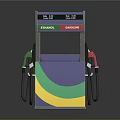 Colorful Fuel Dispenser With Purple Green Yellow Stripes And Red Green Nozzles
