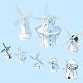 Various Colored Windmill Architectural Models With Different Designs And Structures