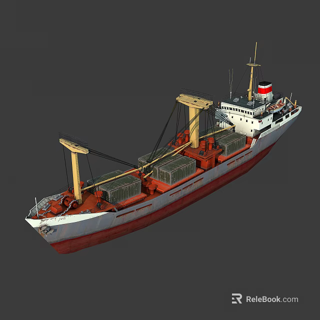 Cargo Ship With Containers And Masts 3d model 