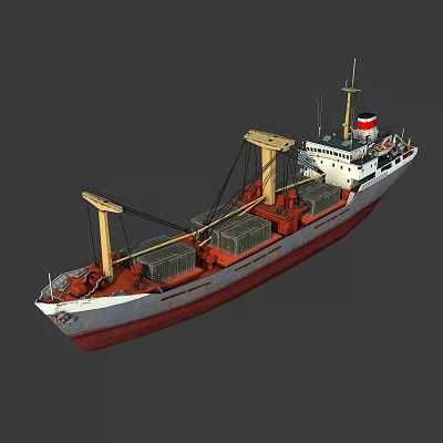 Cargo Ship With Containers And Masts 3d model