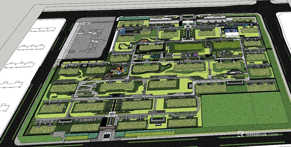 Integrated Garden Landscape Master Plan Featuring Green Spaces And Path Layout 3d model 