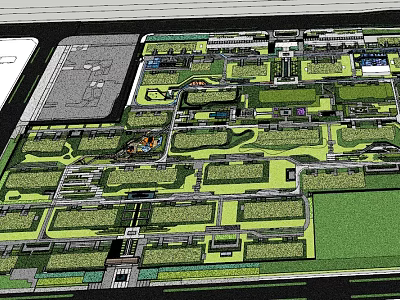 Integrated Garden Landscape Master Plan Featuring Green Spaces And Path Layout 3d model