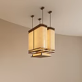 Modern Chandelier With Metal Frame And Double Beige Fabric Shades Hanging