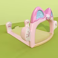 Cat Shaped Kids Activity Entrance With Pink Ears Blue Windows Beige Base And Paw Decorations