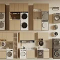 Modern Stackable Washing Machine and Dryer in Built in Laundry Room Cabinets 3d model
