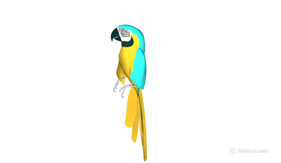 Colorful Blue and Yellow Macaw Parrot Perched on Branch 3d model 