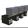 Industrial Equipment Four Units With Black Main Body White Cubic Tops And Blue Connecting Pipes